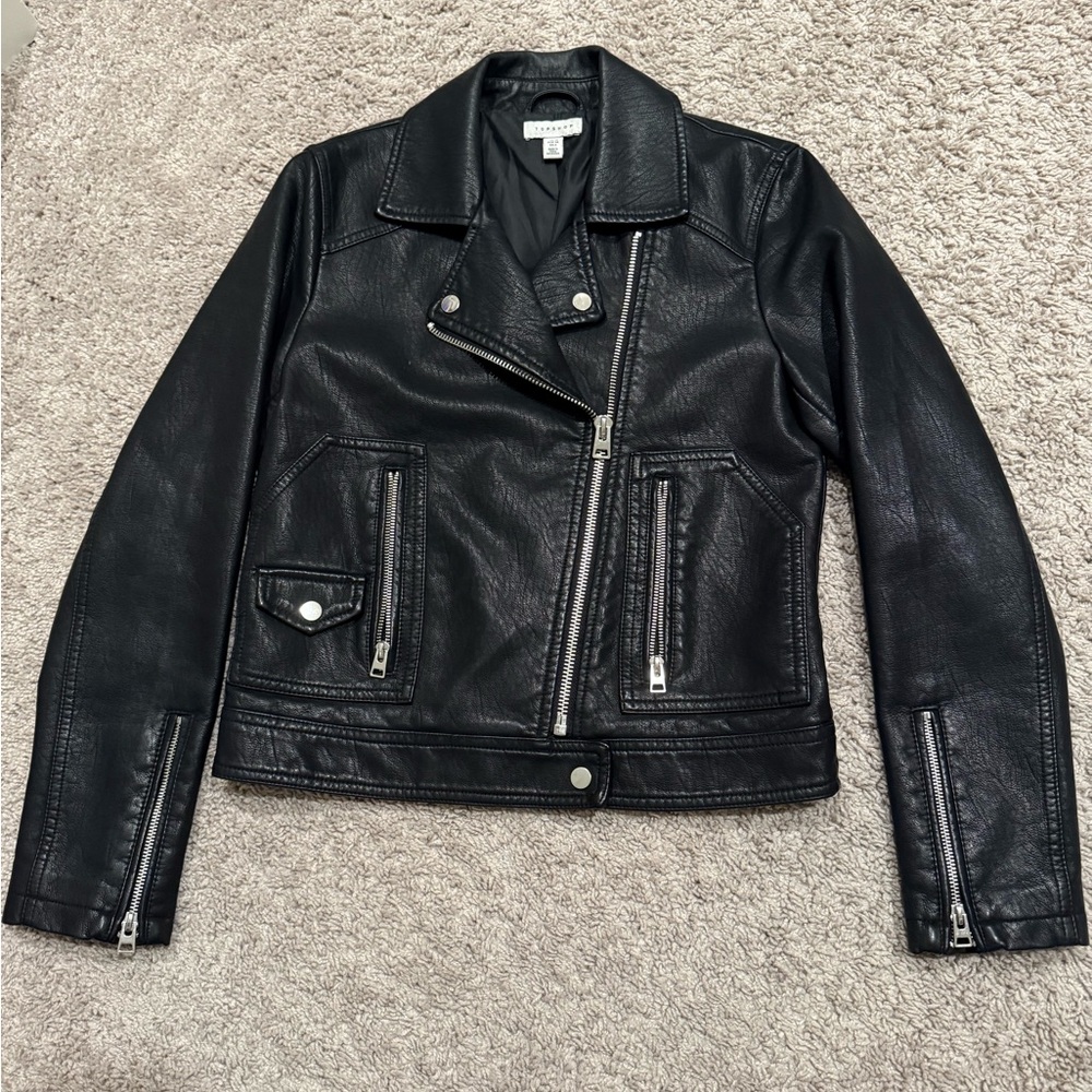 Women’s Topshop Faux Leather Biker Jacket - Black, Size 6